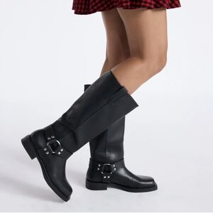 Time and Tru Women's Faux Leather Tall Moto Harness Boots NWoT